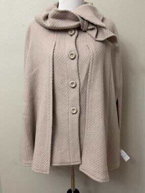 NWT! Anthropologie Beth Bowley Tweed Wool Blend Taupe Cape Coat Size 6